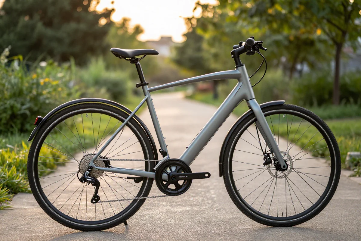 Szczegółowy widok na nowoczesny rower elektryczny na ścieżce rowerowej.