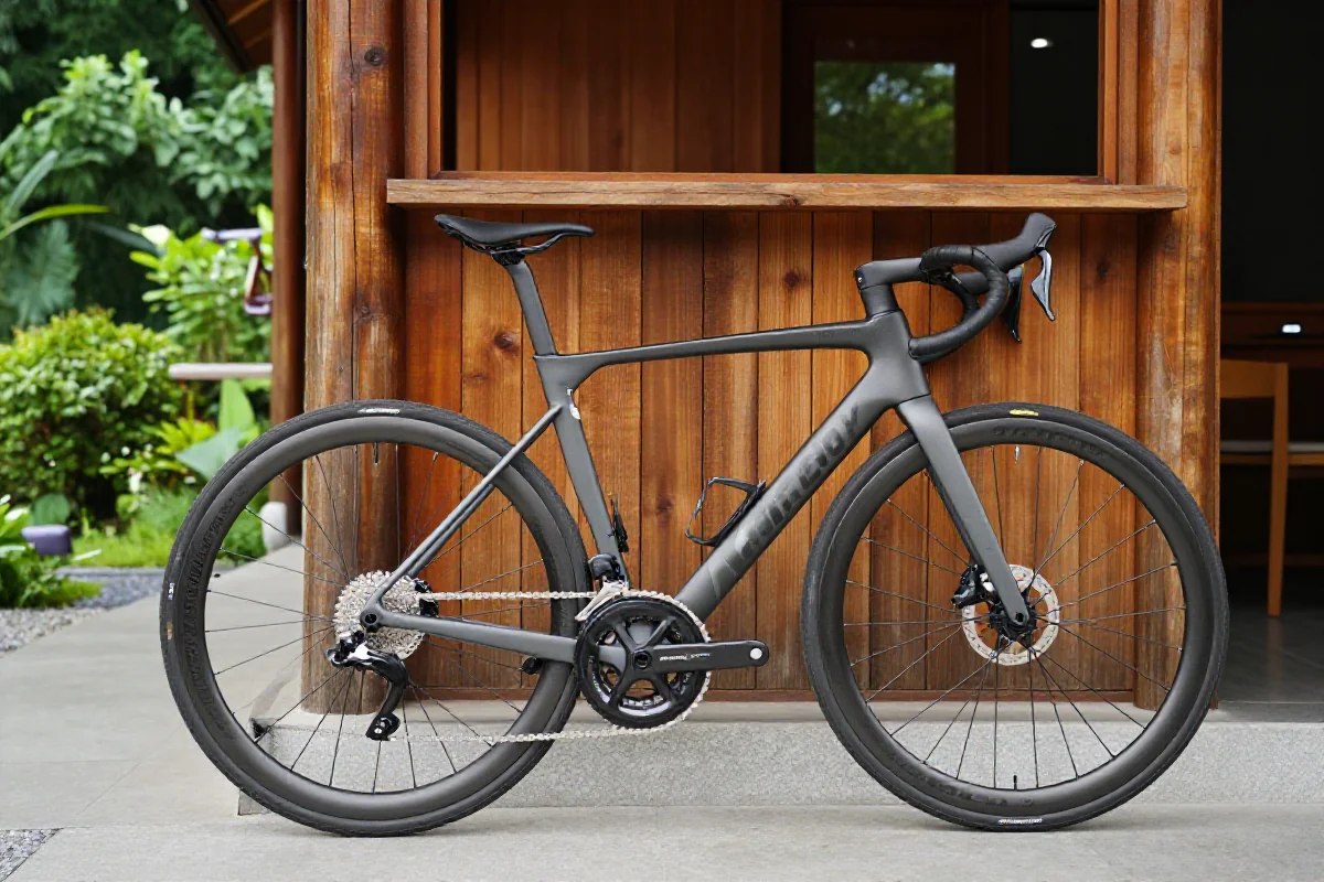 Rower szosowy przy przyjaznym noclegu dla rowerzystów w Polsce.