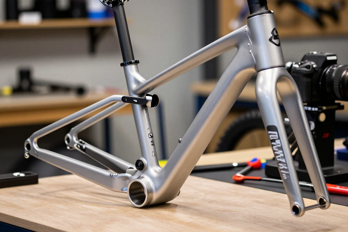 Nowoczesna rama roweru górskiego z zaawansowanego stopu aluminium.