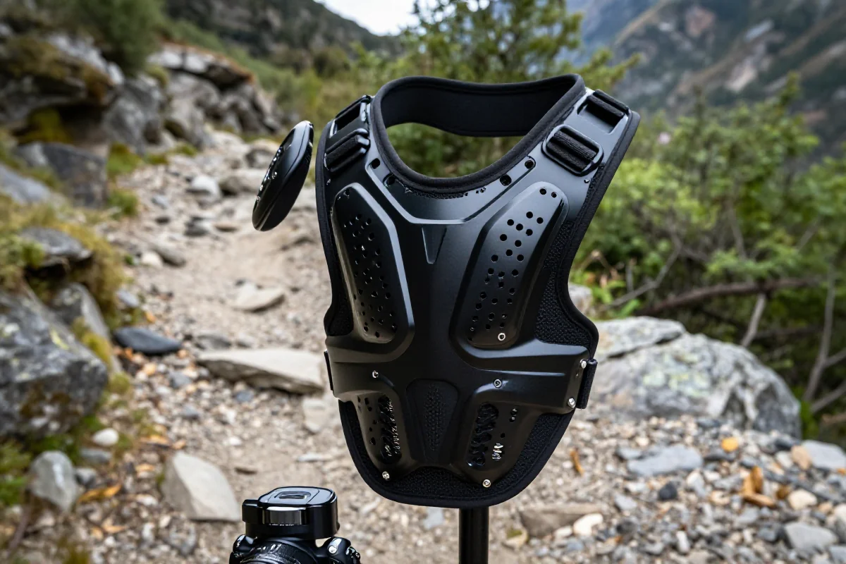 Nowoczesne ochraniacze tułowia i szyi do MTB na górskiej trasie