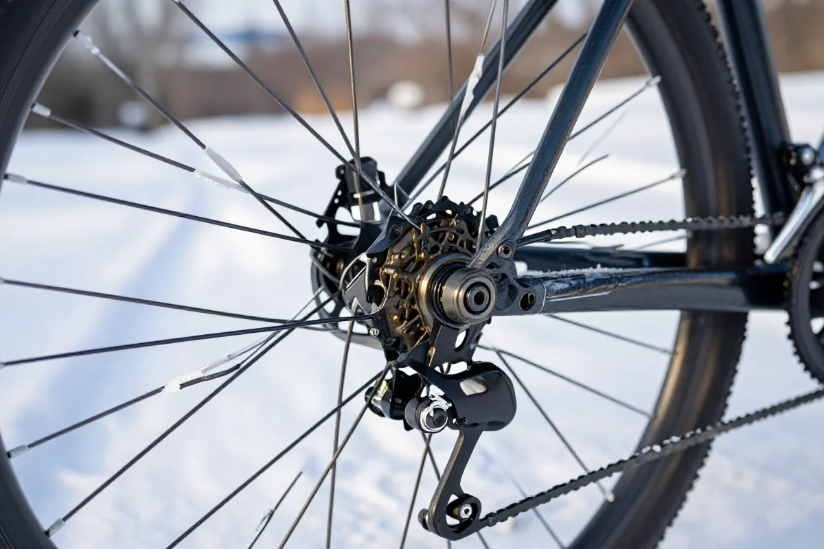 Rower zimowy z uszczelnionymi łożyskami i powłoką antykorozyjną.