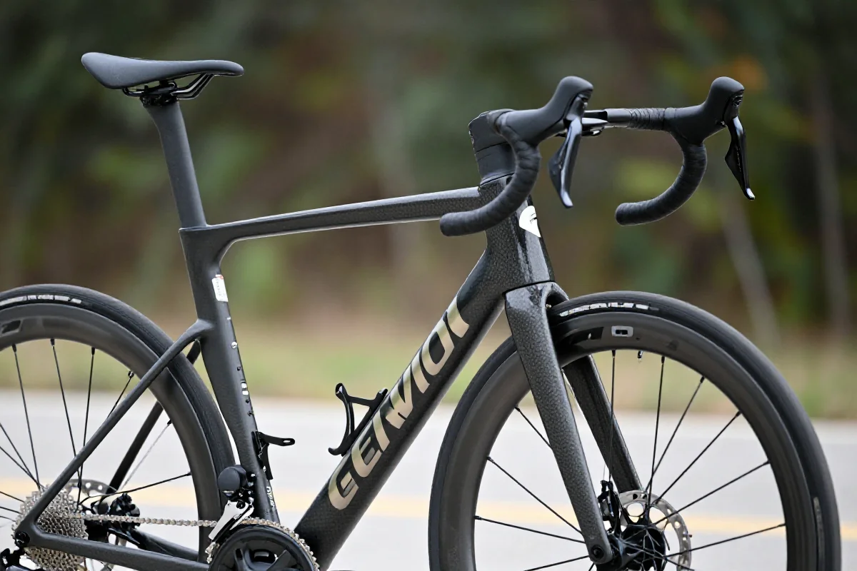 Szosowy rower wyścigowy z lekką ramą i wąskimi oponami