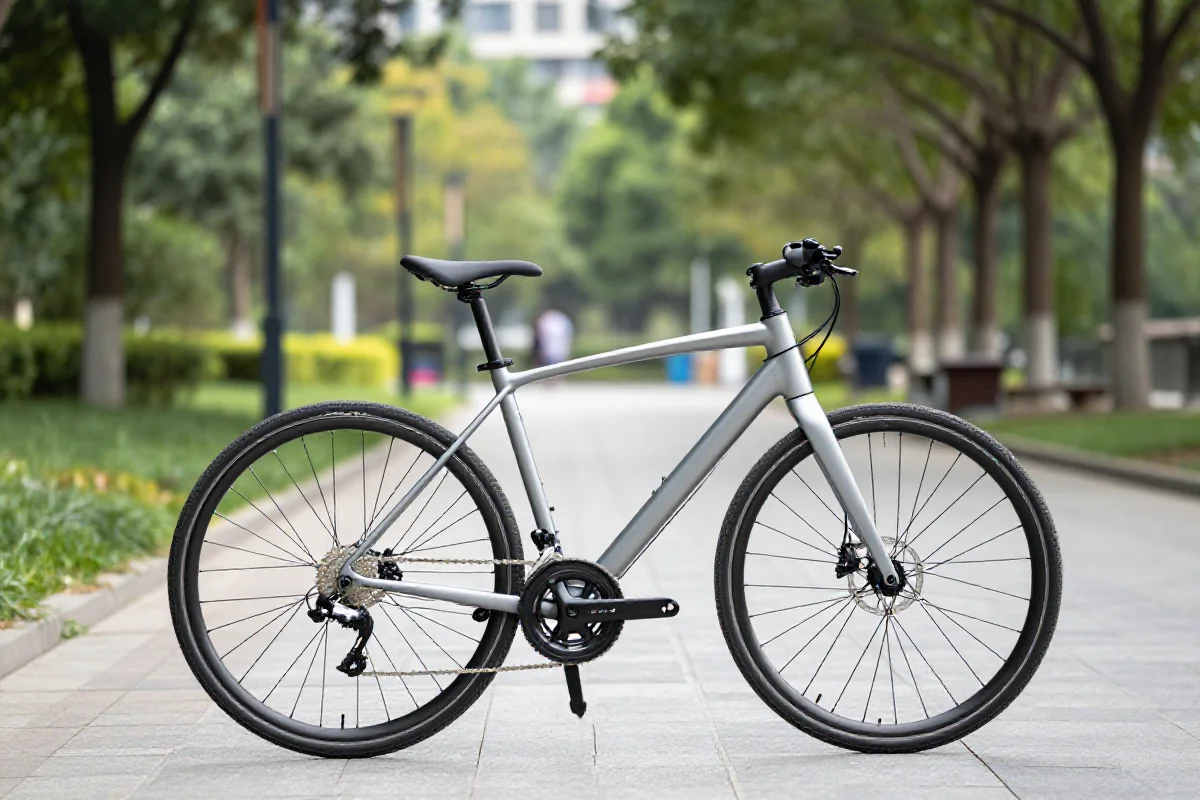 Nowoczesny rower miejski na tle parku, idealny do odchudzania.