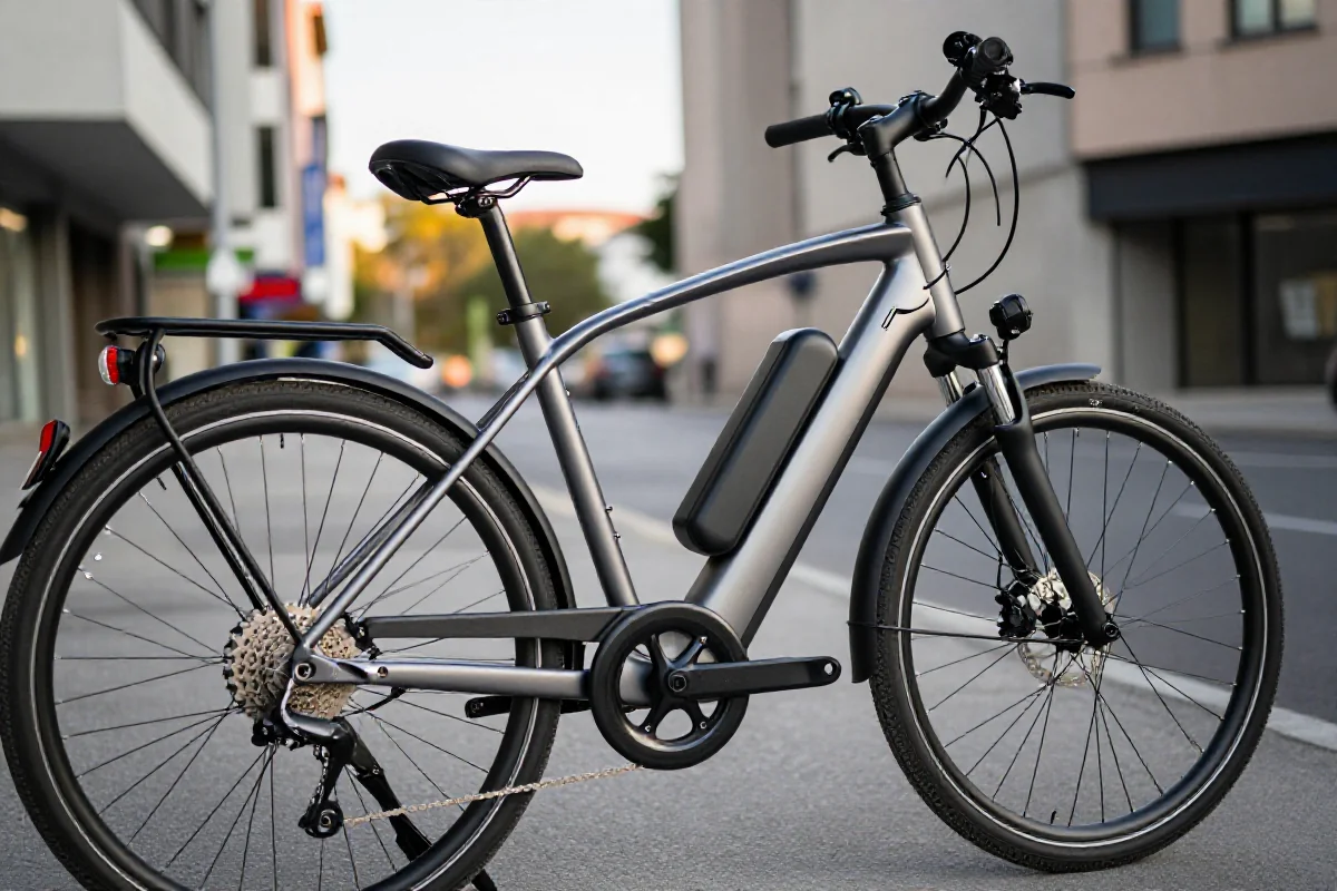 Nowoczesny rower elektryczny na tle miejskiej ulicy