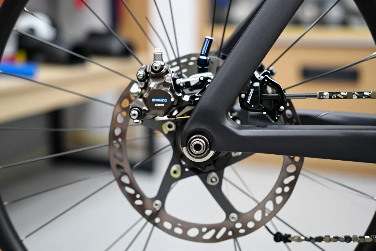 Blokada hydrauliczna Shimano Saint z widokiem na szczegóły komponentów