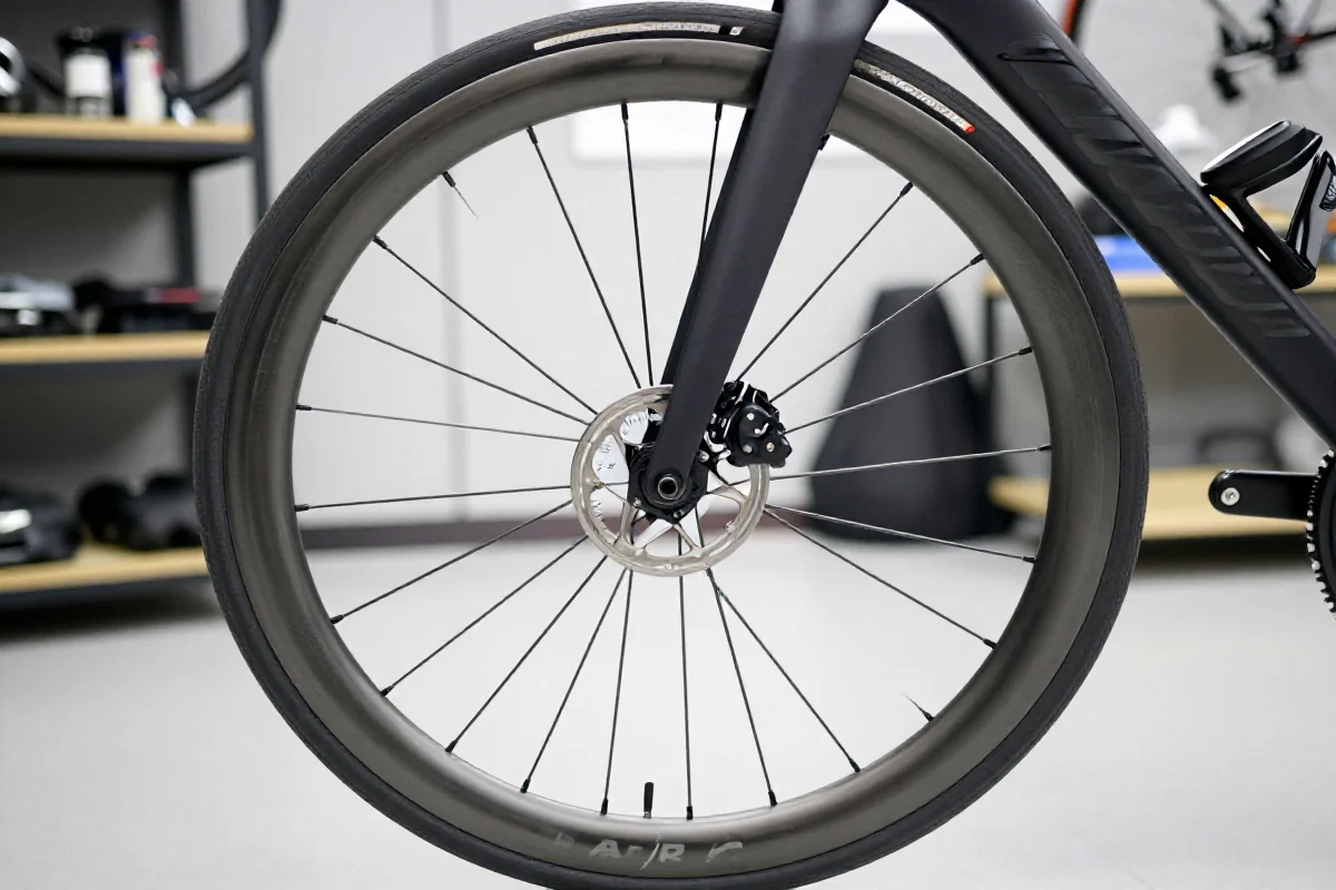 Szczegółowy widok opony roweru szosowego z optymalnym ciśnieniem.