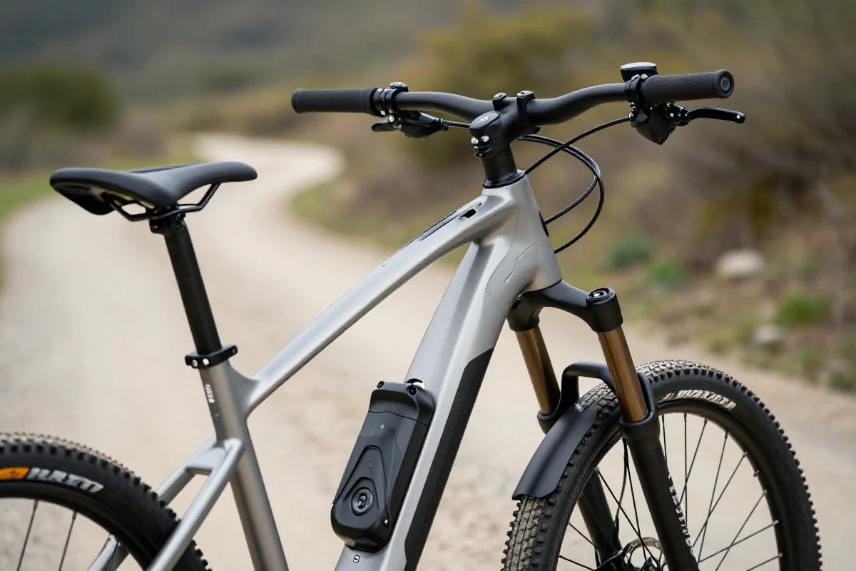 Nowoczesny sportowy e-bike na malowniczym szlaku rowerowym.