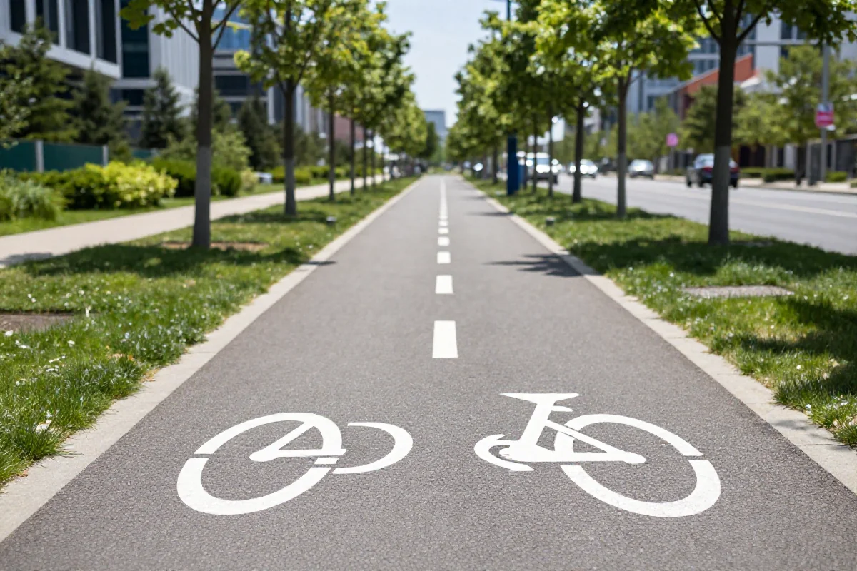 Ścieżka rowerowa w mieście, bezpieczna infrastruktura dla rowerzystów.