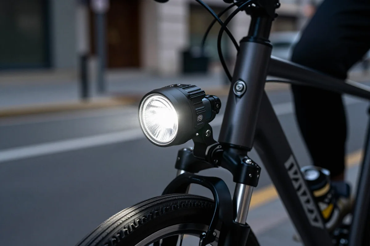 Zaawansowane oświetlenie rowerowe w ciemnym miejskim otoczeniu