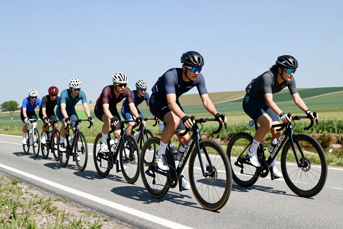 Współpraca w paceline na rowerach szosowych w słoneczny dzień