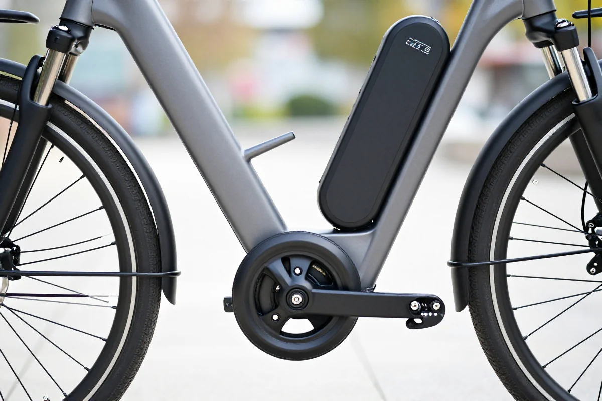 Nowoczesny rower elektryczny z widocznymi kluczowymi komponentami