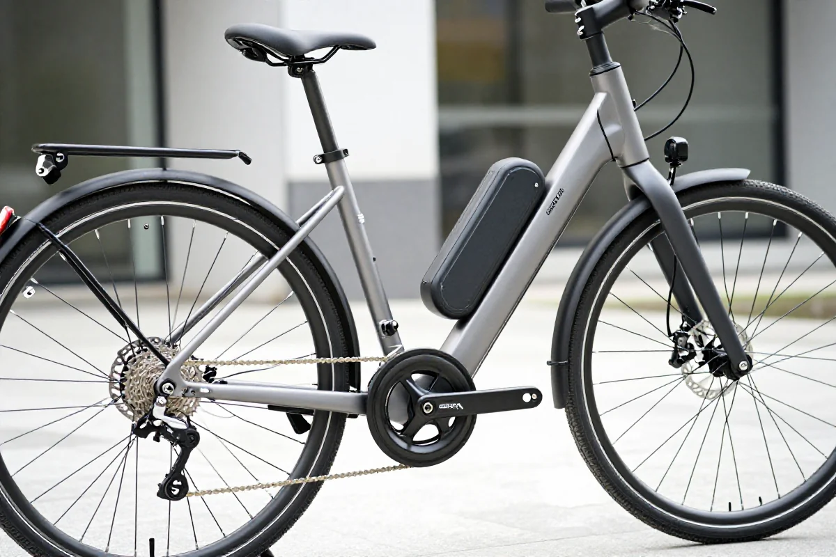 Nowoczesny rower elektryczny z detali, ukazujący jego komponenty i design.