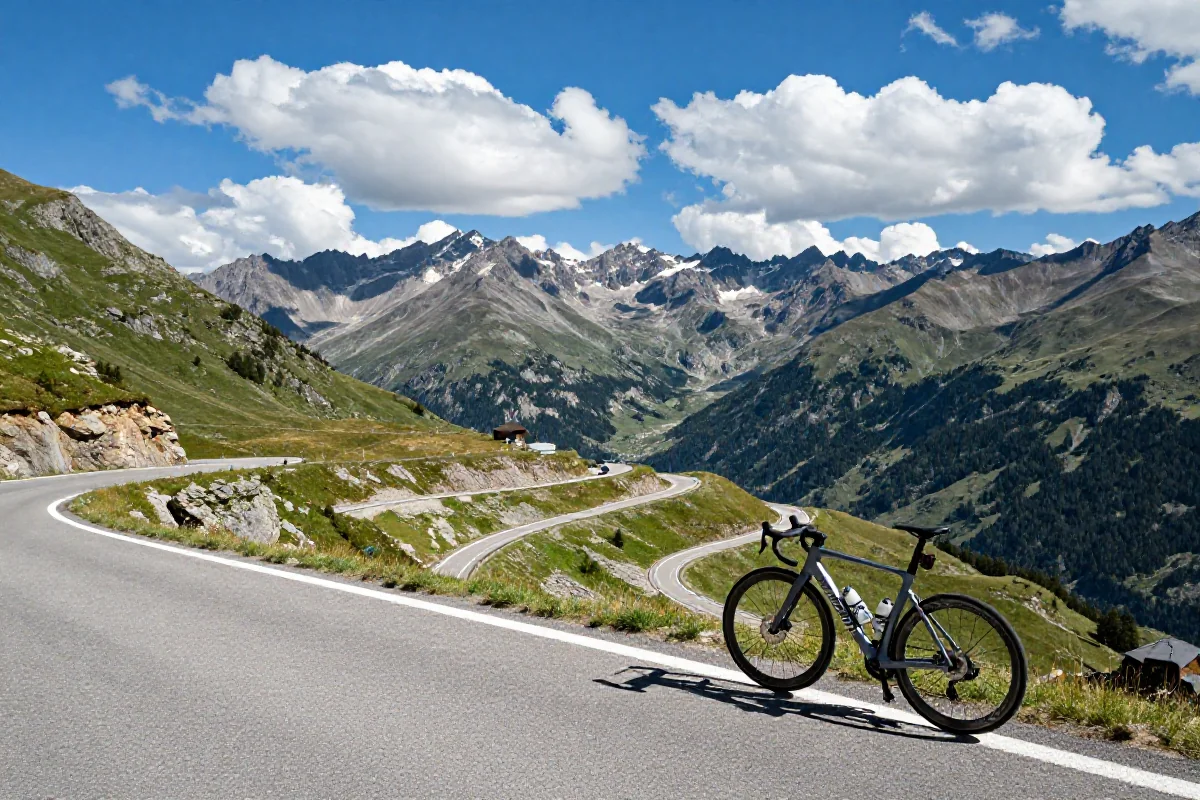 Widok na Passo Pordoi, popularny cel dla kolarzy szosowych w Dolomitach.