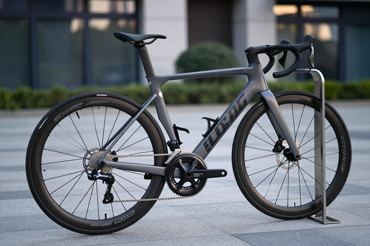 Nowoczesny rower szosowy zabezpieczony zapięciem U-lock w mieście.