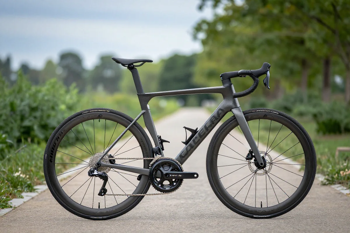 Szybki rower szosowy w malowniczej scenerii na ścieżce rowerowej