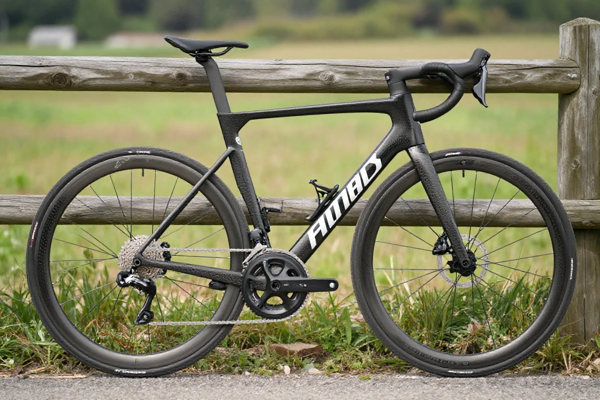 Szosowy rower w malowniczej scenerii, idealny dla początkującego kolarza.