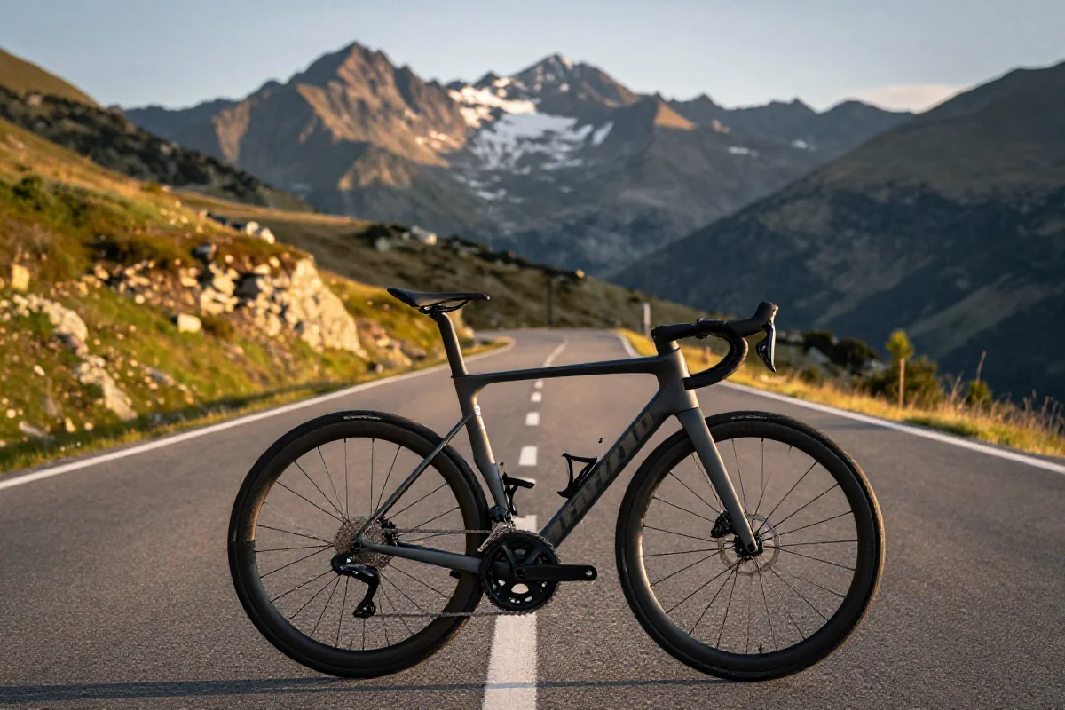 Rower szosowy na malowniczej trasie w Pirenejach, idealny do kolarstwa.