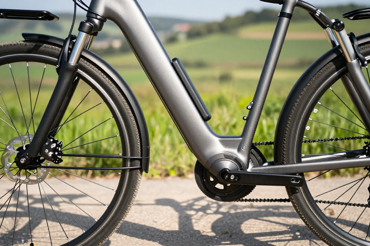 Nowoczesny rower elektryczny na szlaku, z uwzględnieniem zasięgu e-bike.