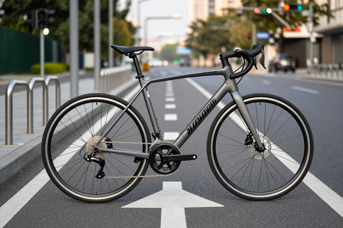 Nowoczesny rower miejski na wydzielonej ścieżce rowerowej w mieście.