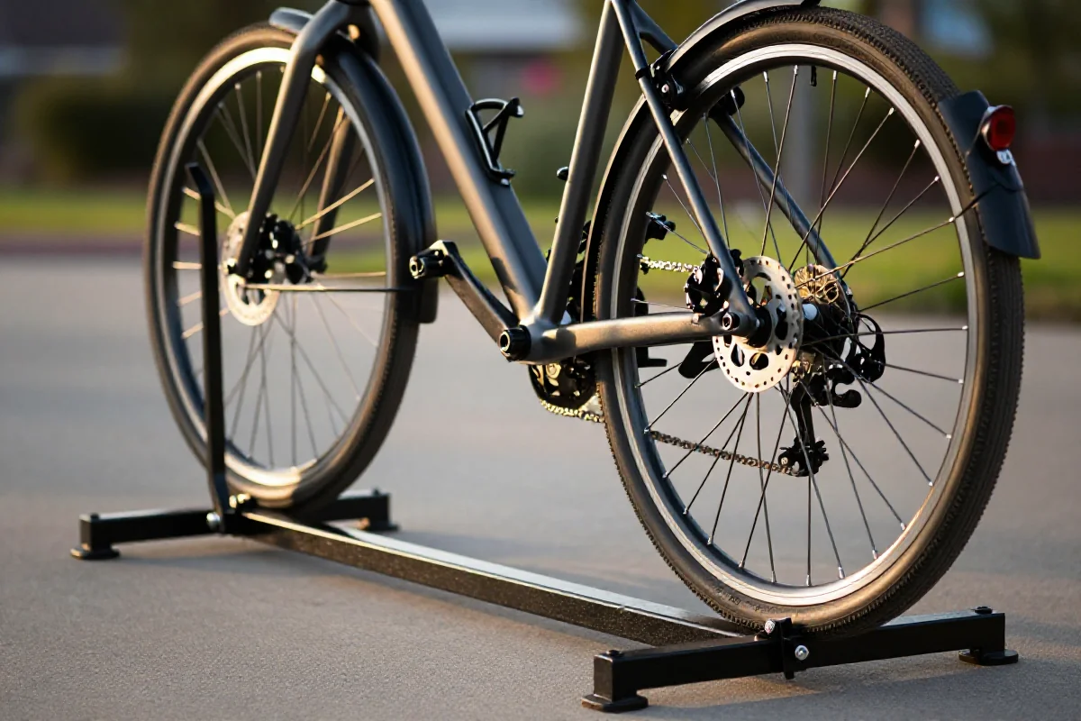 Bagażnik platformowy z rowerem w świetle naturalnym, stabilność i bezpieczeństwo transportu rowerów.