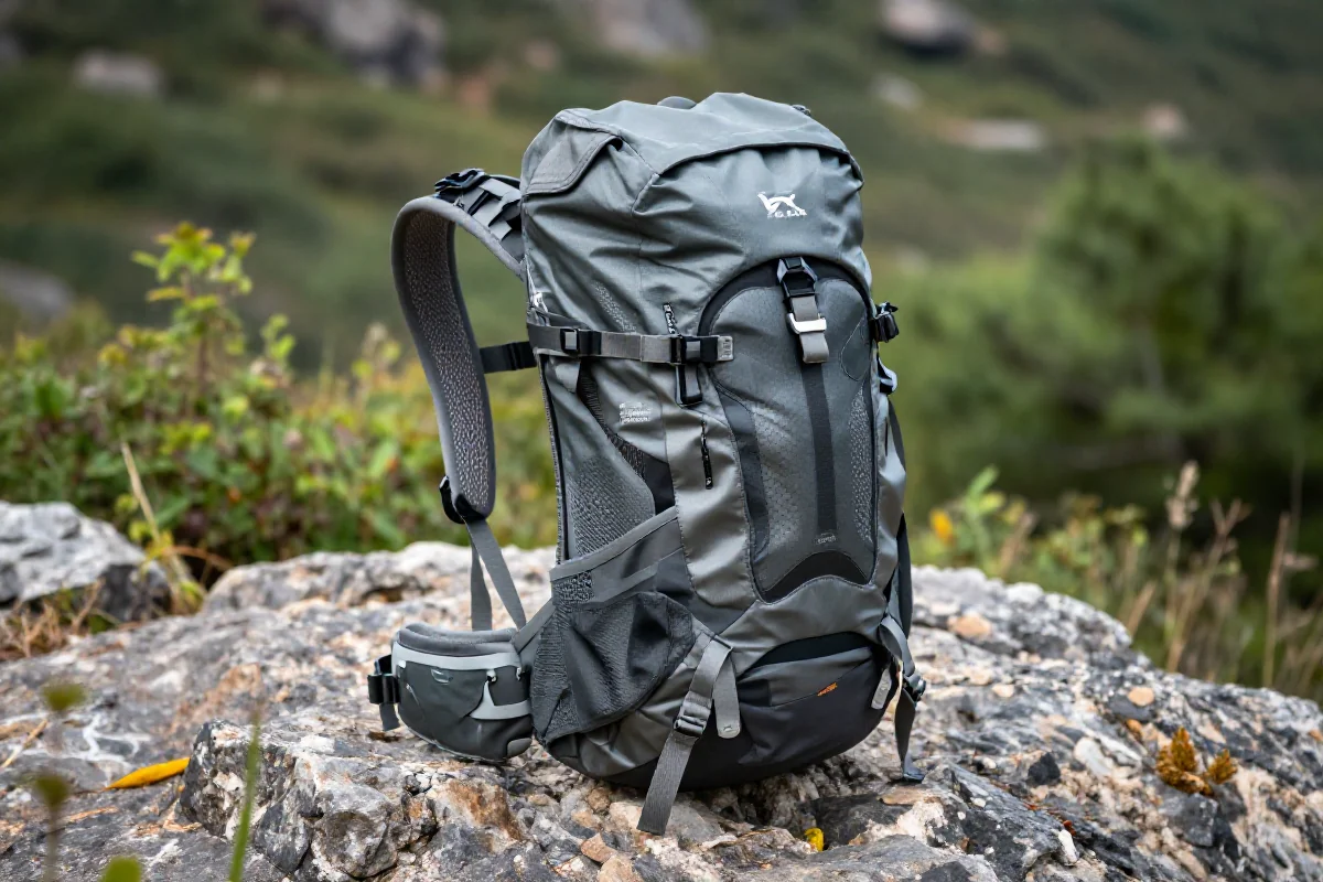 Plecak górski z protektorem na tle górskiej scenerii