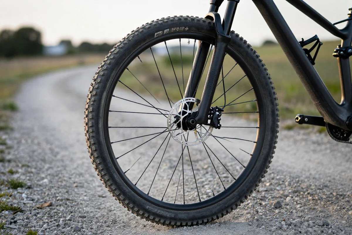 Opona plus 27.5+ na rowerze górskim, podkreślająca szerokość i bieżnik.