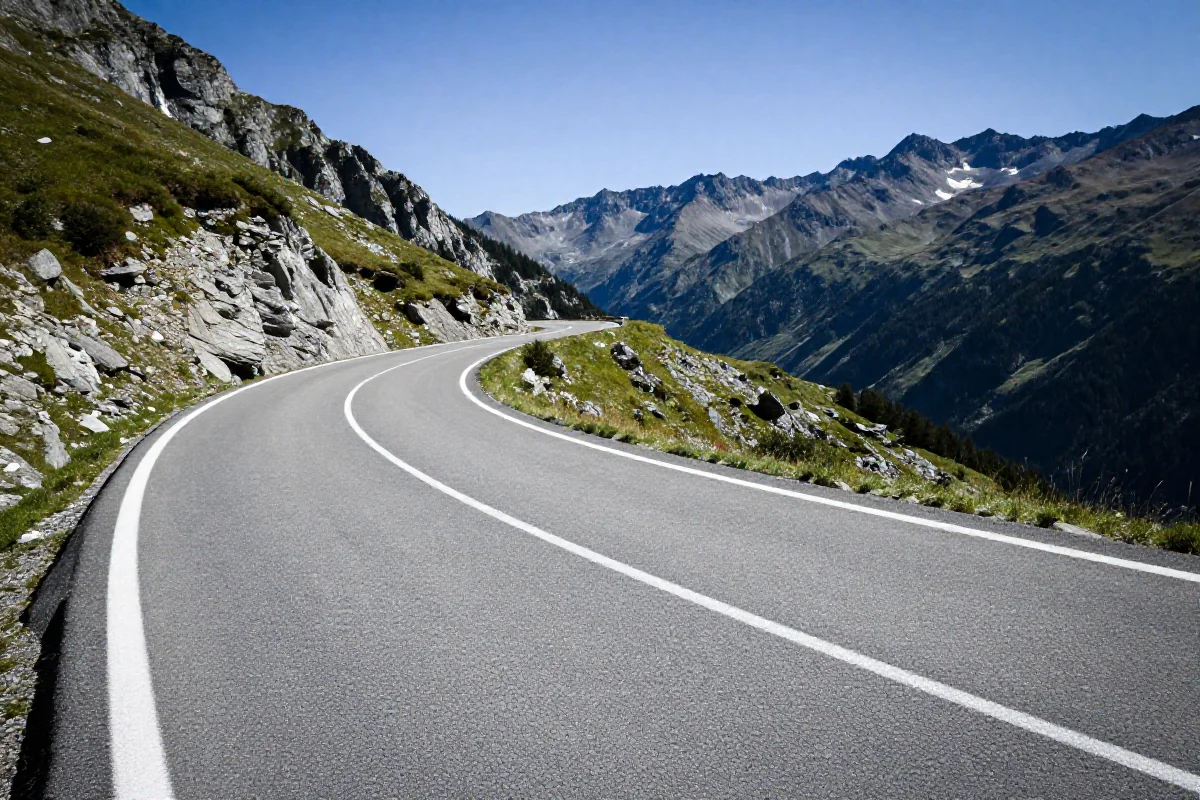 Widok na stromy podjazd rowerowy w górach, symbol kolarstwa szosowego.