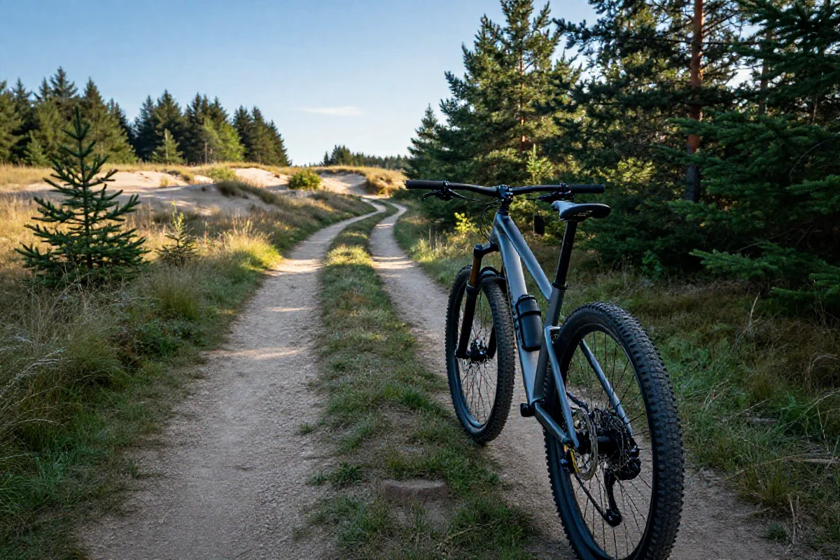 Ścieżka rowerowa w Słowińskim Parku Narodowym z góry roweru