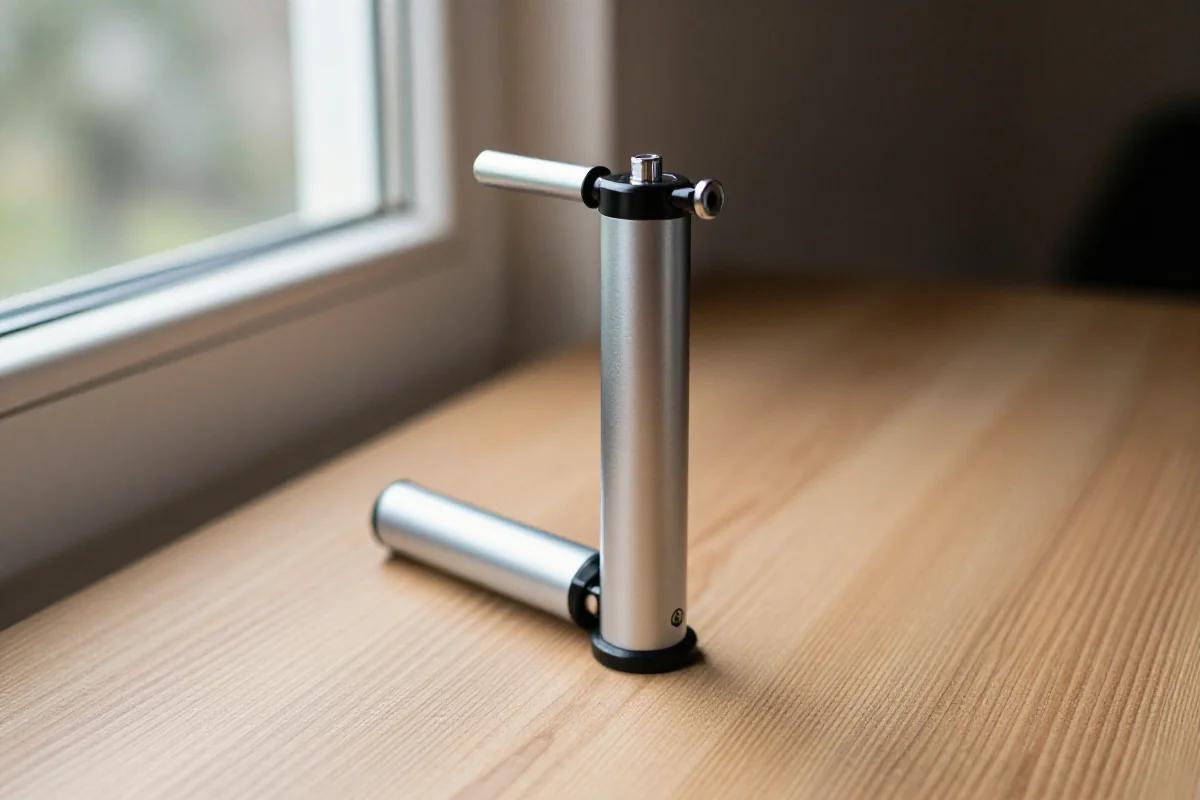 Mini pompka ręczna do rowerów na drewnianej powierzchni, idealna dla rowerzystów.