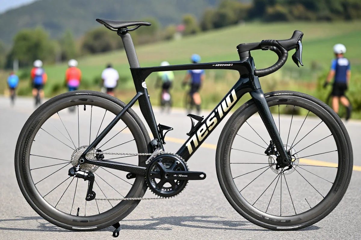 Bliska fotografia roweru szosowego podczas maratonu kolarskiego w Polsce.