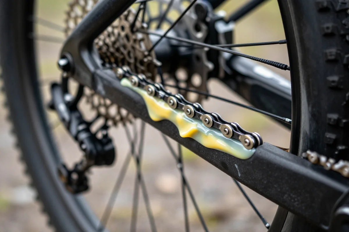 Smarowanie łańcucha roweru MTB z użyciem smarów woskowych i ceramicznych.