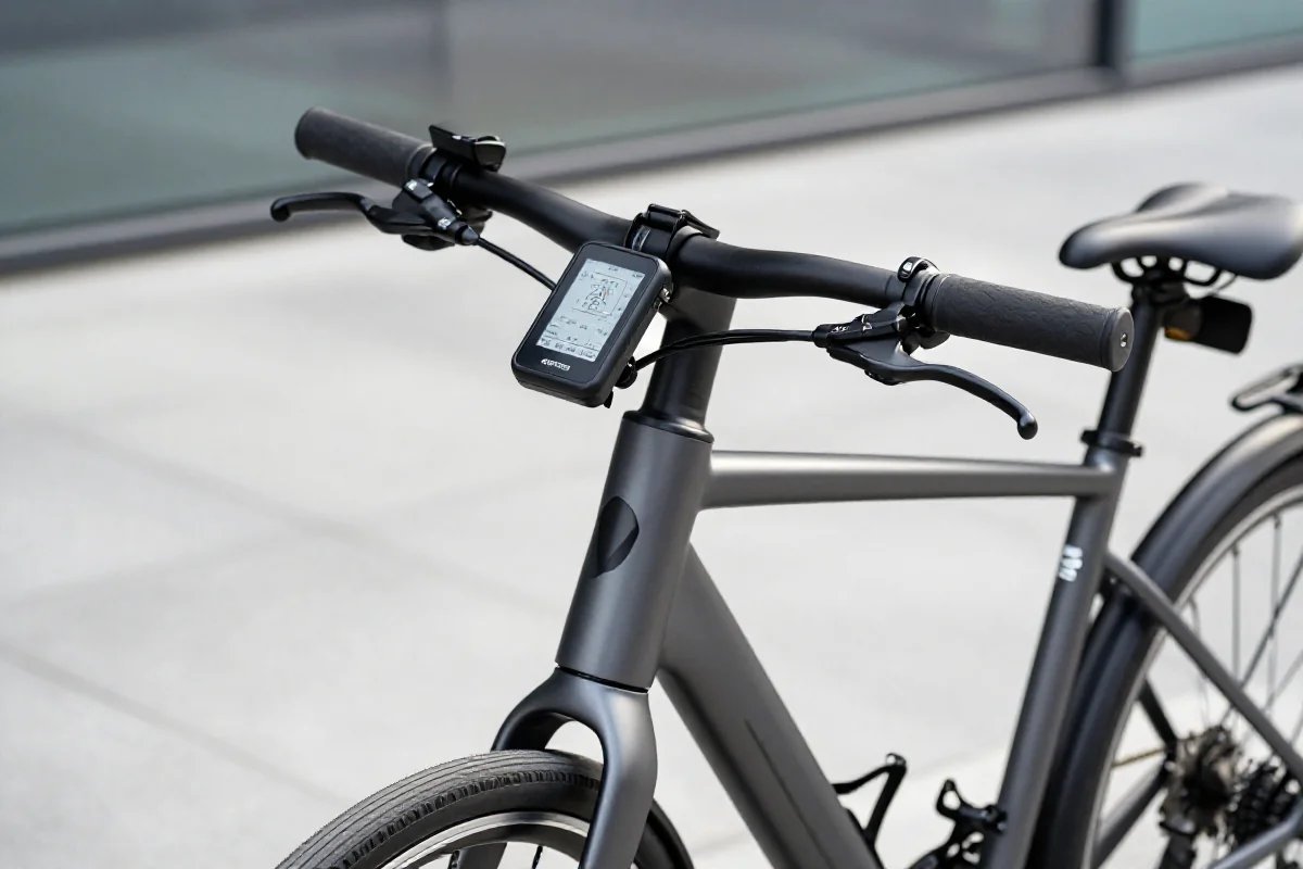 Nowoczesny rower elektryczny z systemem GPS w miejskim otoczeniu