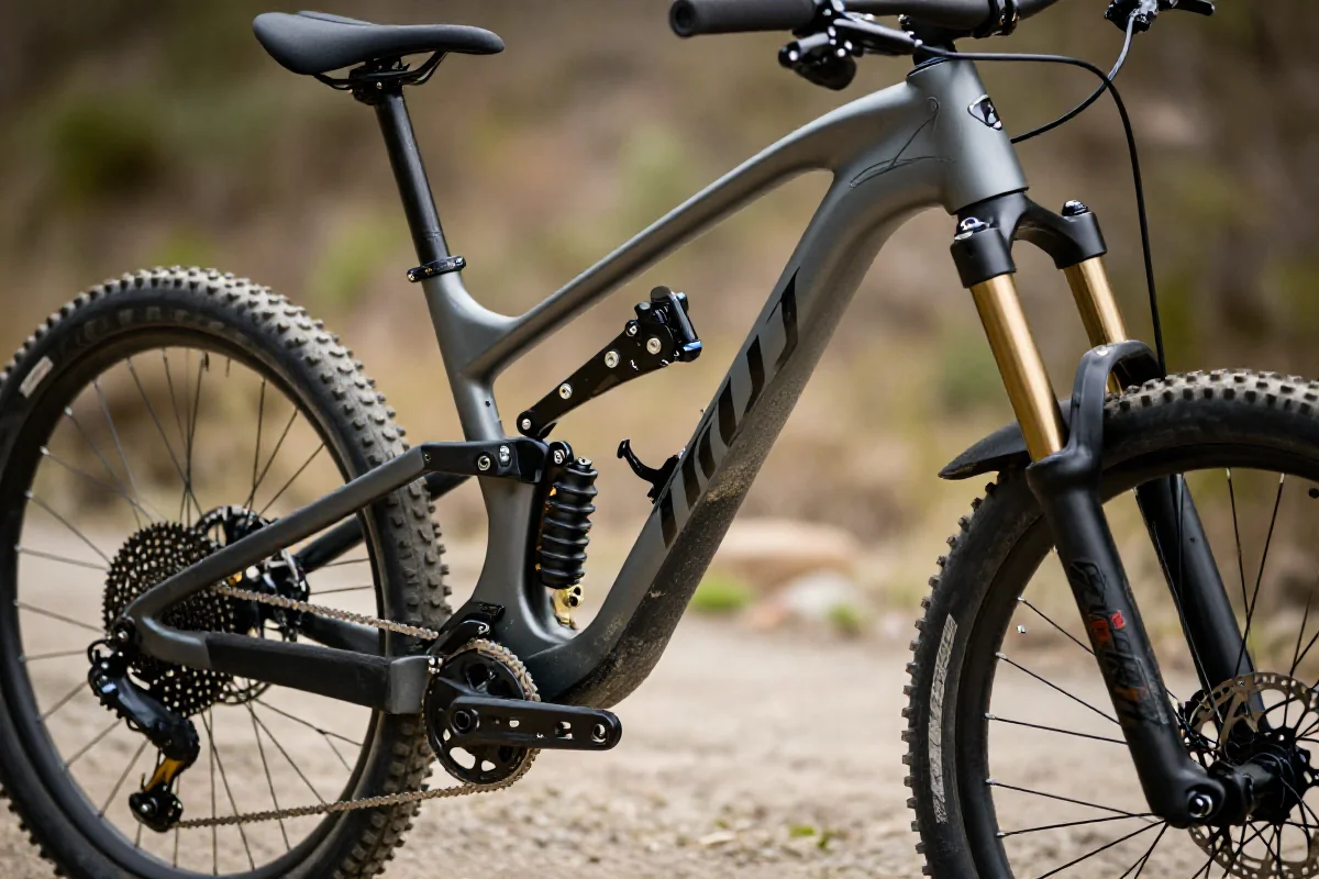 Rower górski z bliska, ocena techniczna po wypadku, hamulce i opony.