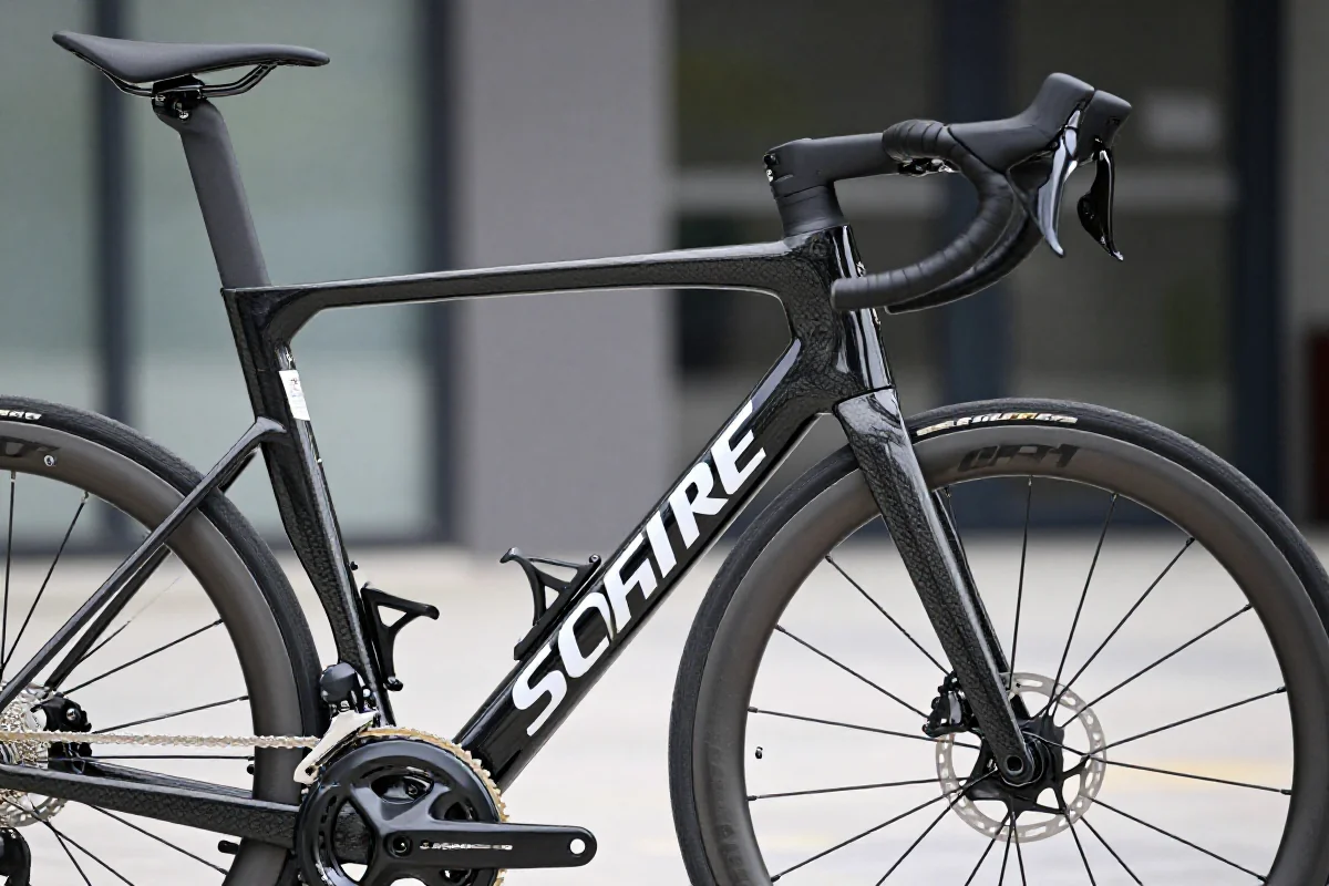 Szczegóły zaawansowanego roweru szosowego w miejskim otoczeniu