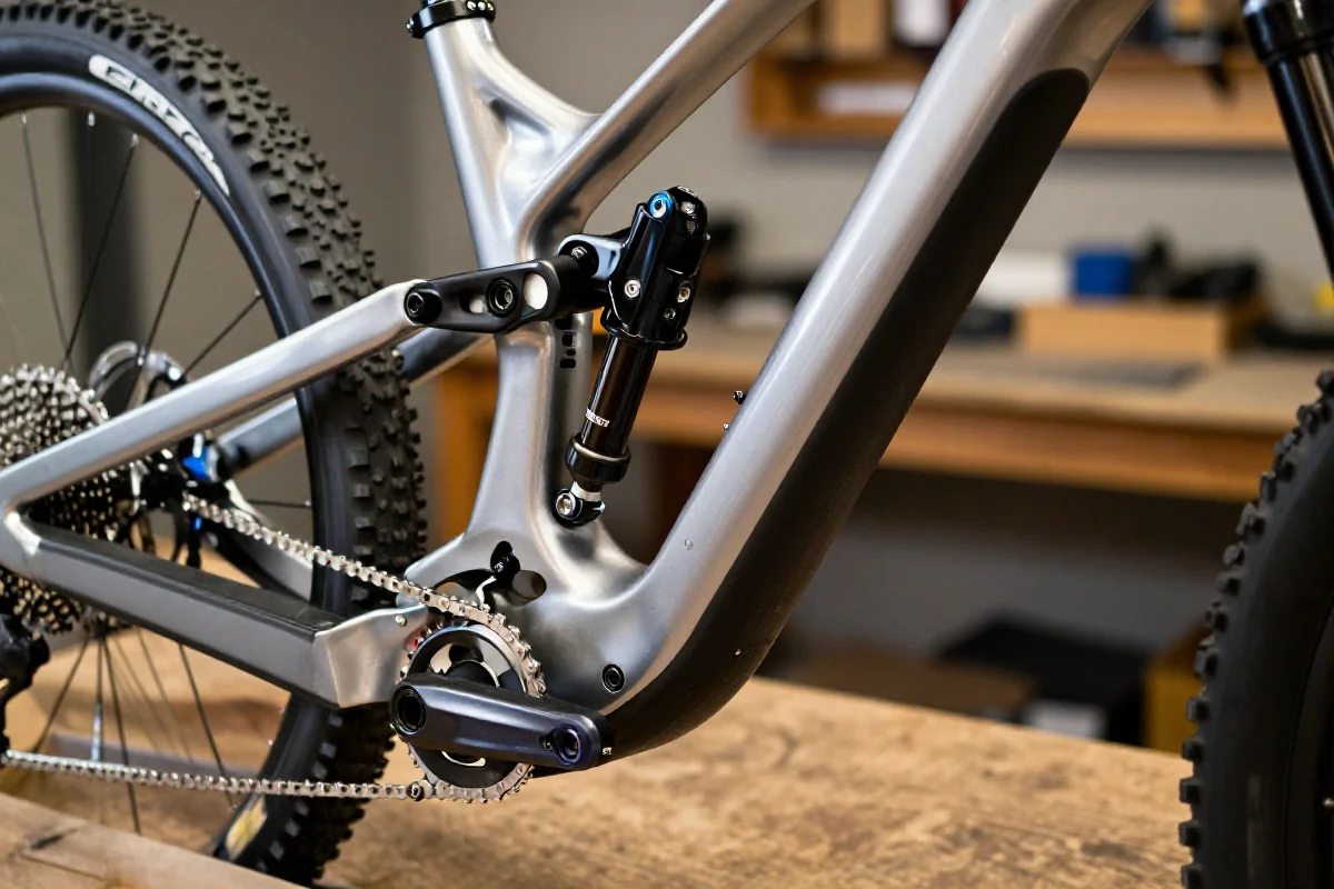 Nowoczesna rama roweru górskiego z ceramiczną powłoką w warsztacie