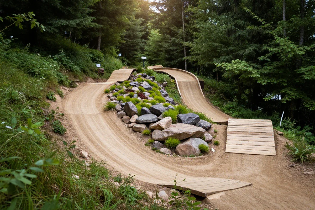 Nowoczesny szlak rowerowy w Roztocze MTB Park z technicznymi przeszkodami