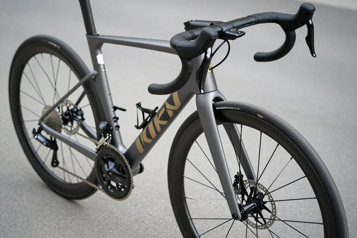 Szosowy rower z aerodynamiczną ramą i kierownicą typu drop bar