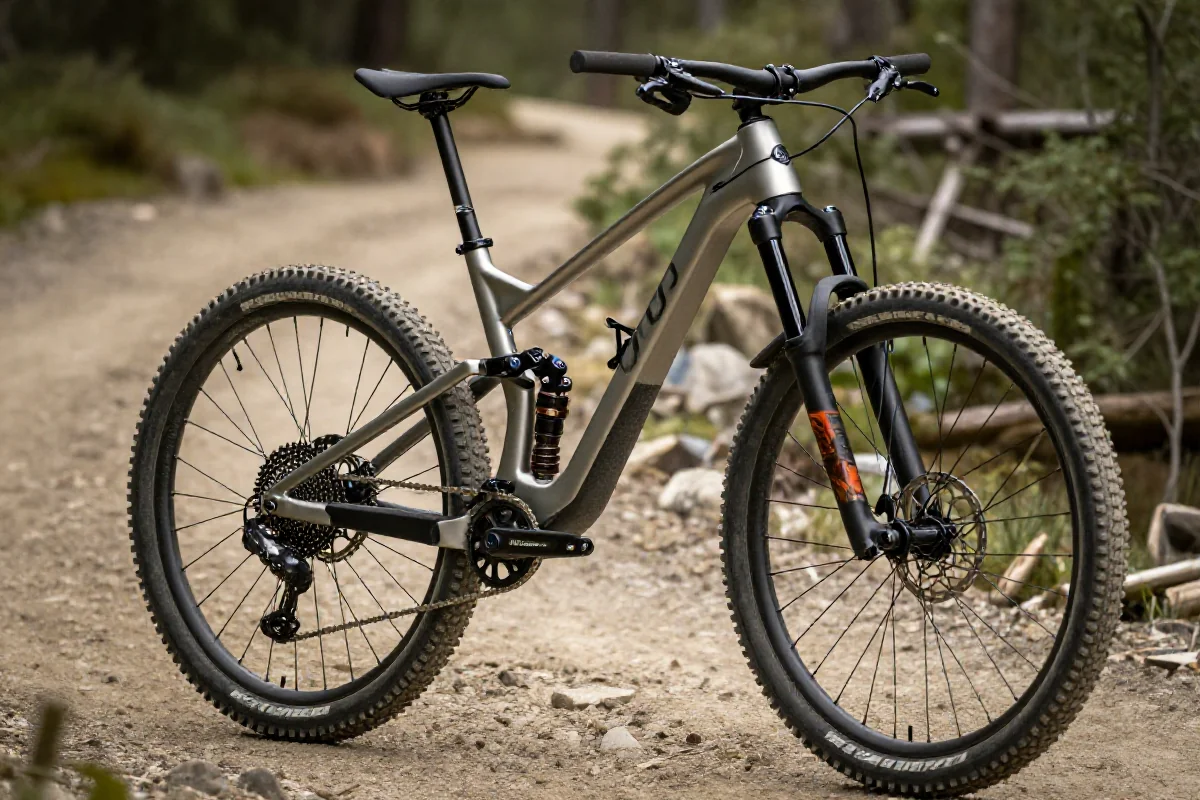 Rower górski w neutralnej pozycji na szlaku, technika jazdy MTB.