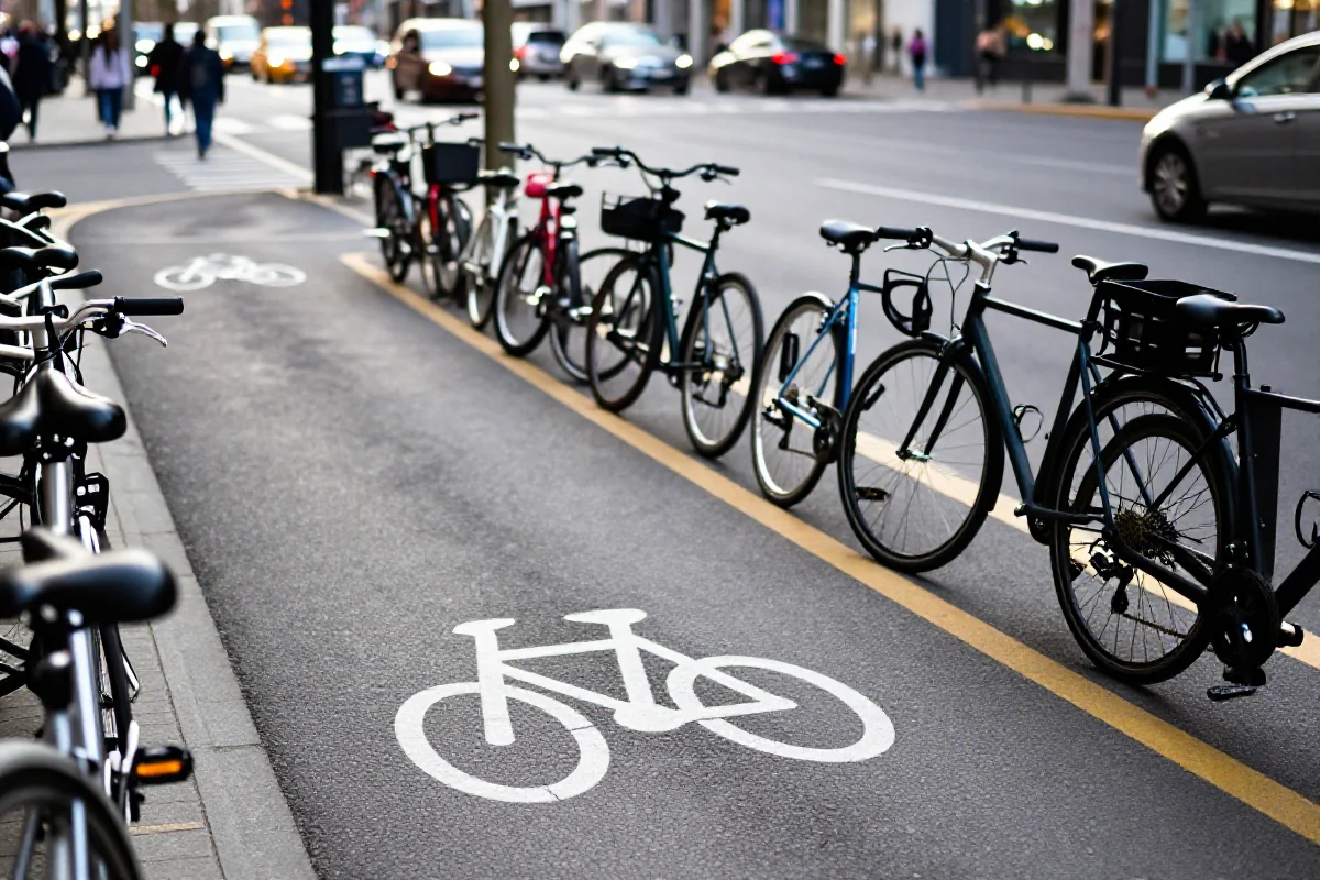 Rowerzyści w ruchu drogowym na skrzyżowaniu w mieście.