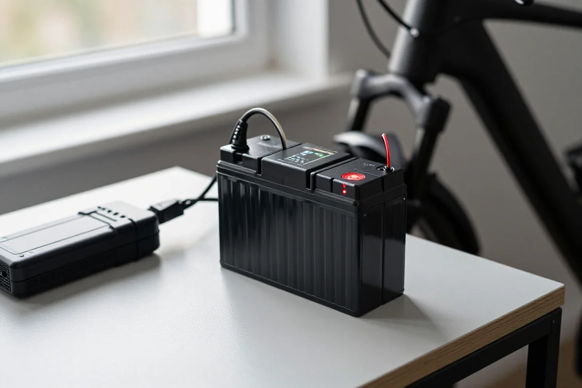 Ładowanie baterii litowo-jonowej w elektrycznym rowerze.