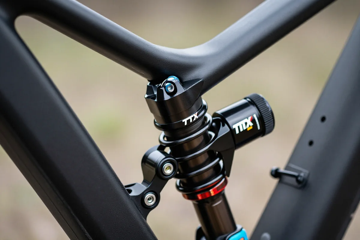 Amortyzator rowerowy z zaawansowaną technologią TTX w górskim rowerze.