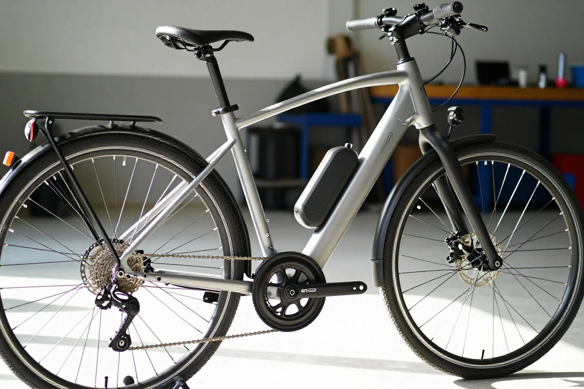 Zbliżenie na elektryczny rower w profesjonalnym serwisie rowerowym