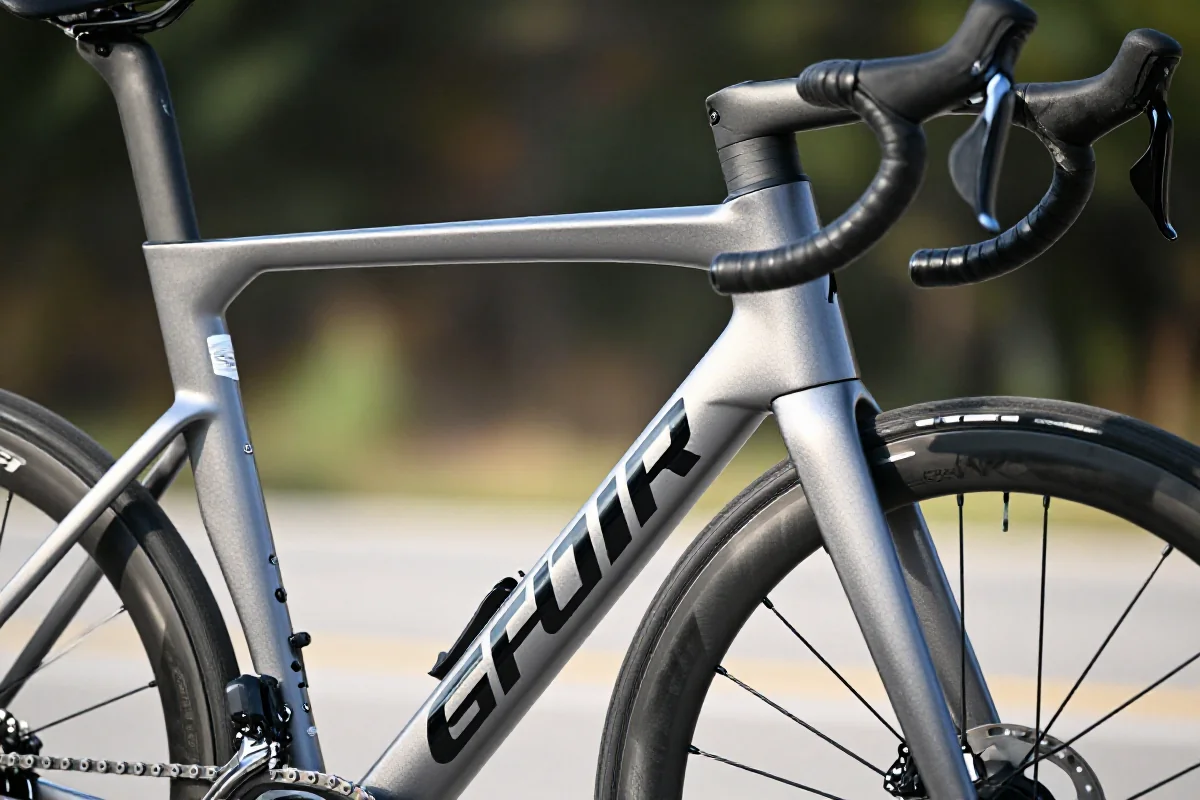 Rama roweru szosowego w naturalnym świetle, pokazująca szczegóły i jakość wykonania.