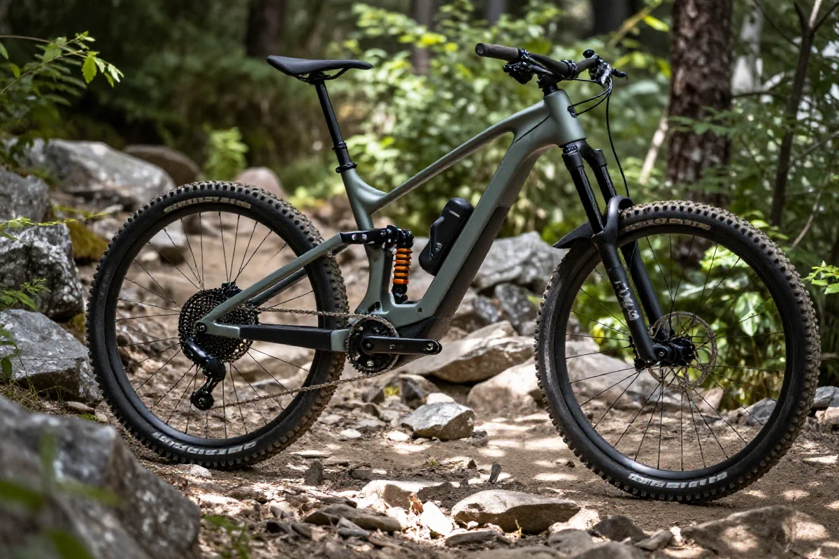 Nowoczesny rower elektryczny górski e-MTB na szlaku w górach