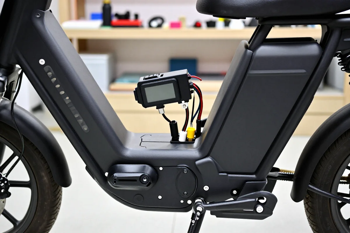 Komponenty roweru elektrycznego z protokołem CAN bus i systemem komunikacyjnym.