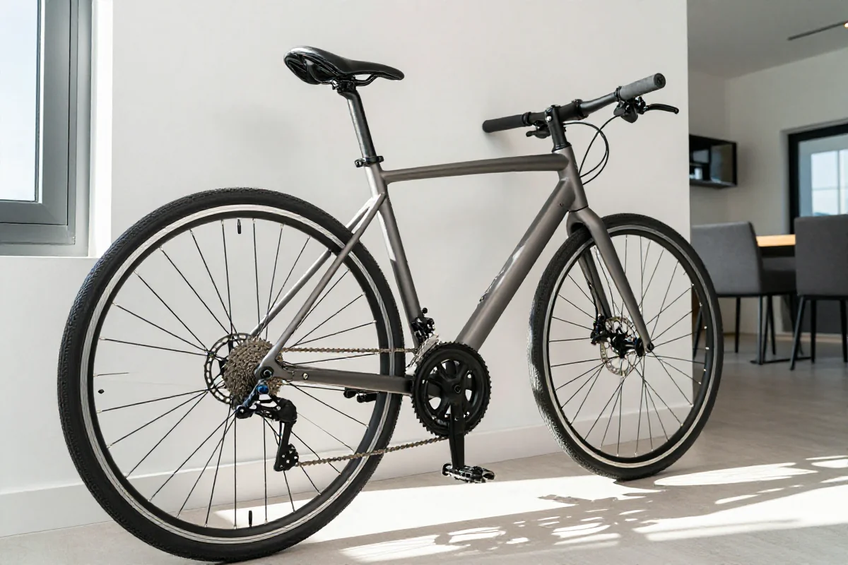 Rower miejski przechowywany w nowoczesnym mieszkaniu z dbałością o detale.