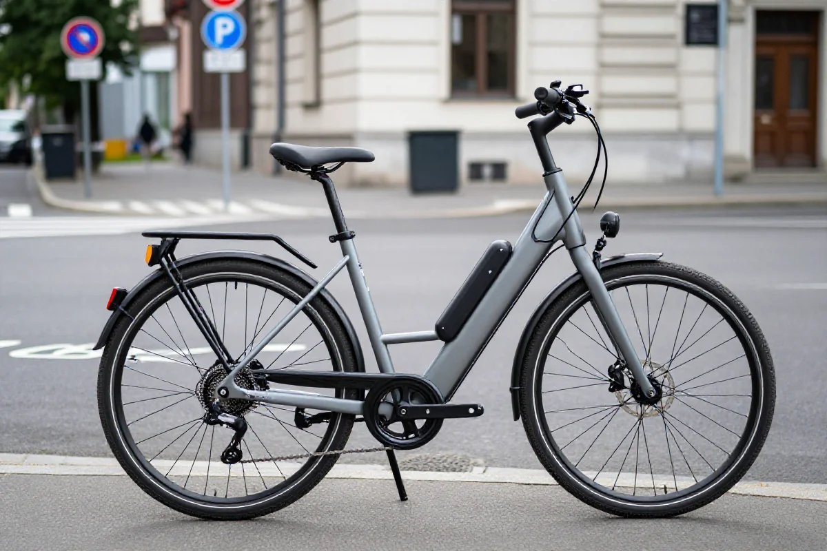 Nowoczesny rower elektryczny na ulicy Warszawy, pokazujący e-bike w miejskim krajobrazie.