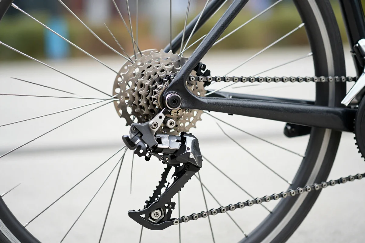 Szczegółowy widok przerzutek kasetowych w rowerze miejskim