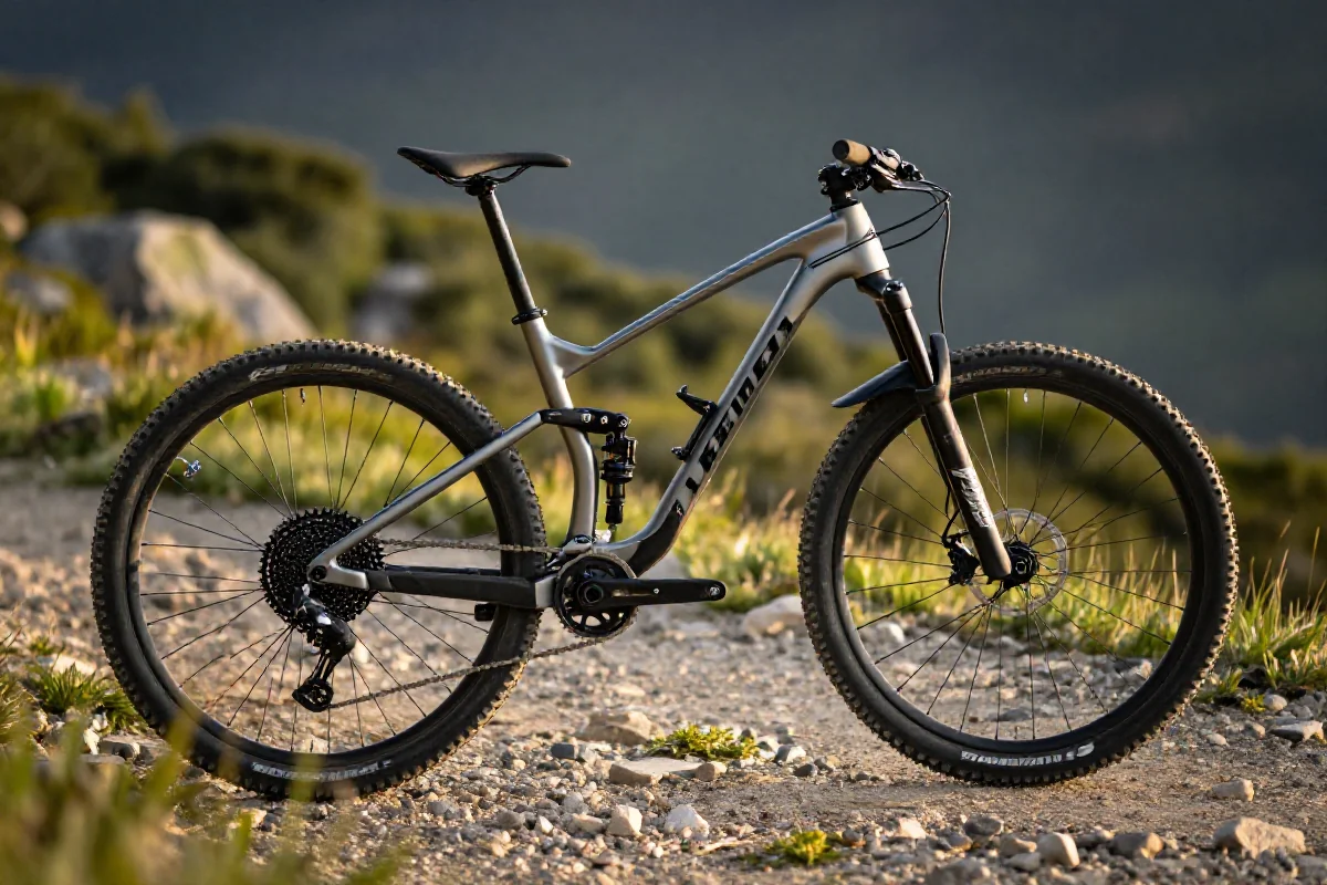 Rower górski na malowniczym szlaku, idealny do wyjazdów MTB za granicę.