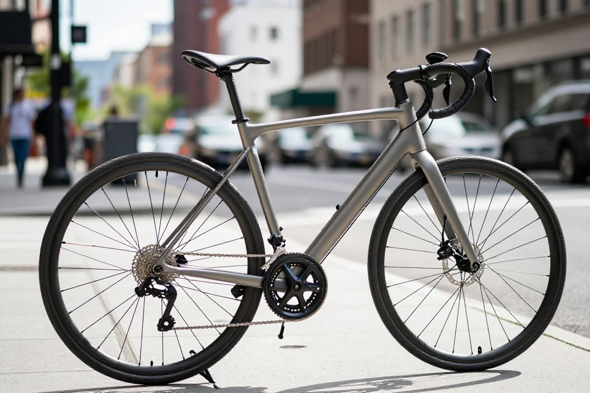 Nowoczesny rower w miejskim otoczeniu, symbolizujący zrównoważoną mobilność.